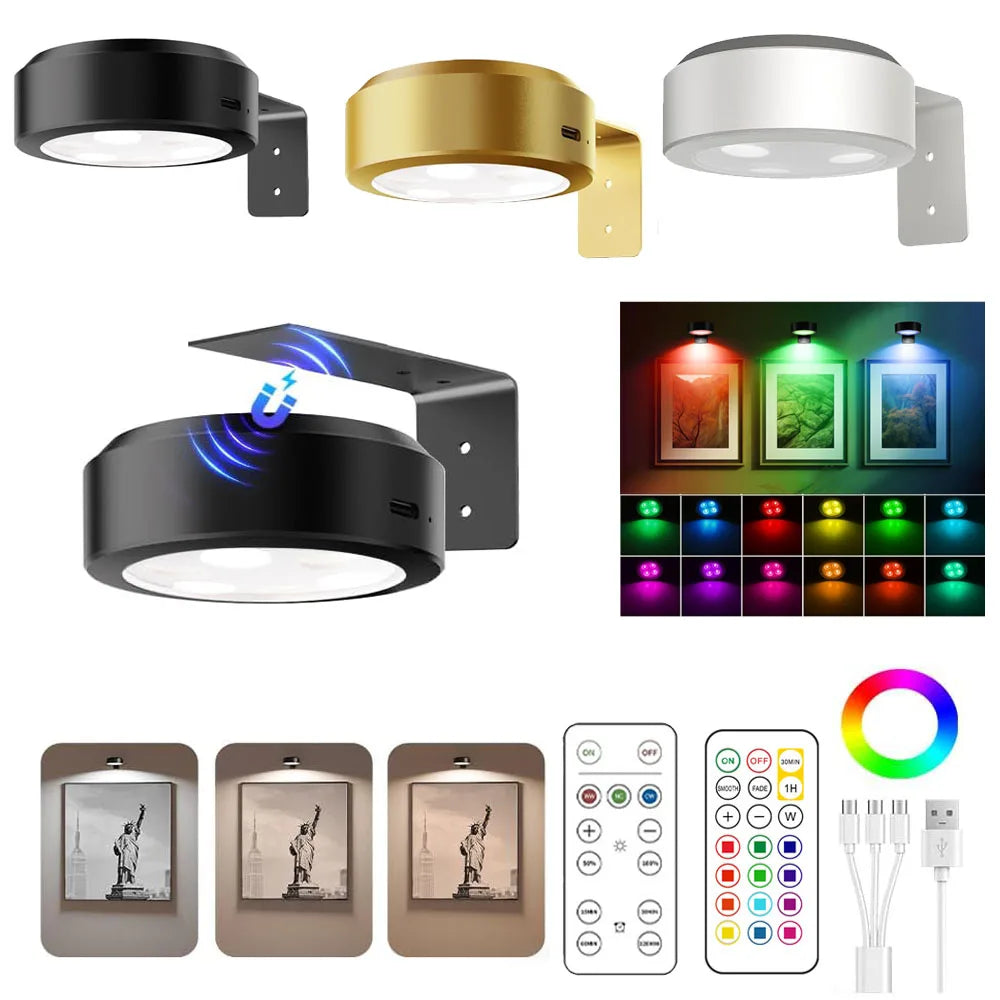 Picture Lights for Wall Rechargeable Magnetic Poster Lights Remote Dimmable Timer Painting Light Wall Decor Light Painting Light | 0