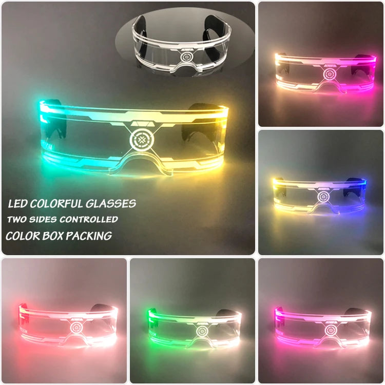 Fashion Luminous Decorative Glasses Neon Light Decoration LED Sunglasses For Nightclub DJ Dance Music Rave Costume Night | Lenses Color:Type G