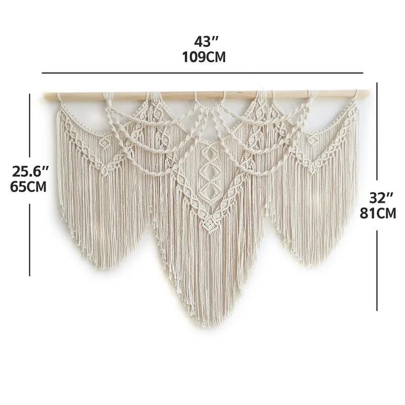 Large Macrame Wall Hanging Tapestry  with  Wooden Stick Hand-Woven Bohemia Tassel Curtain Tapestry  Wedding Backgrou Boho Decor | 4