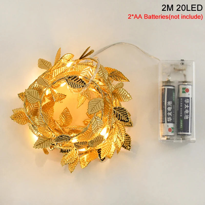 2M 20LED Golden Leaves String Fairy Lights For Wedding Birthday Party Decoration Home Garden Artificial Plant Garland Vine Light | 4