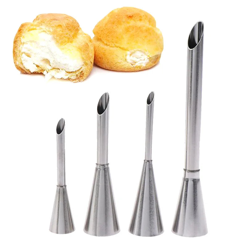 1/4Pcs Stainless Steel Puff Cream Nozzles Cake Icing Piping Tip DIY Donut Pastry Syringe Cupcake Desserts Baking Accessories | 0