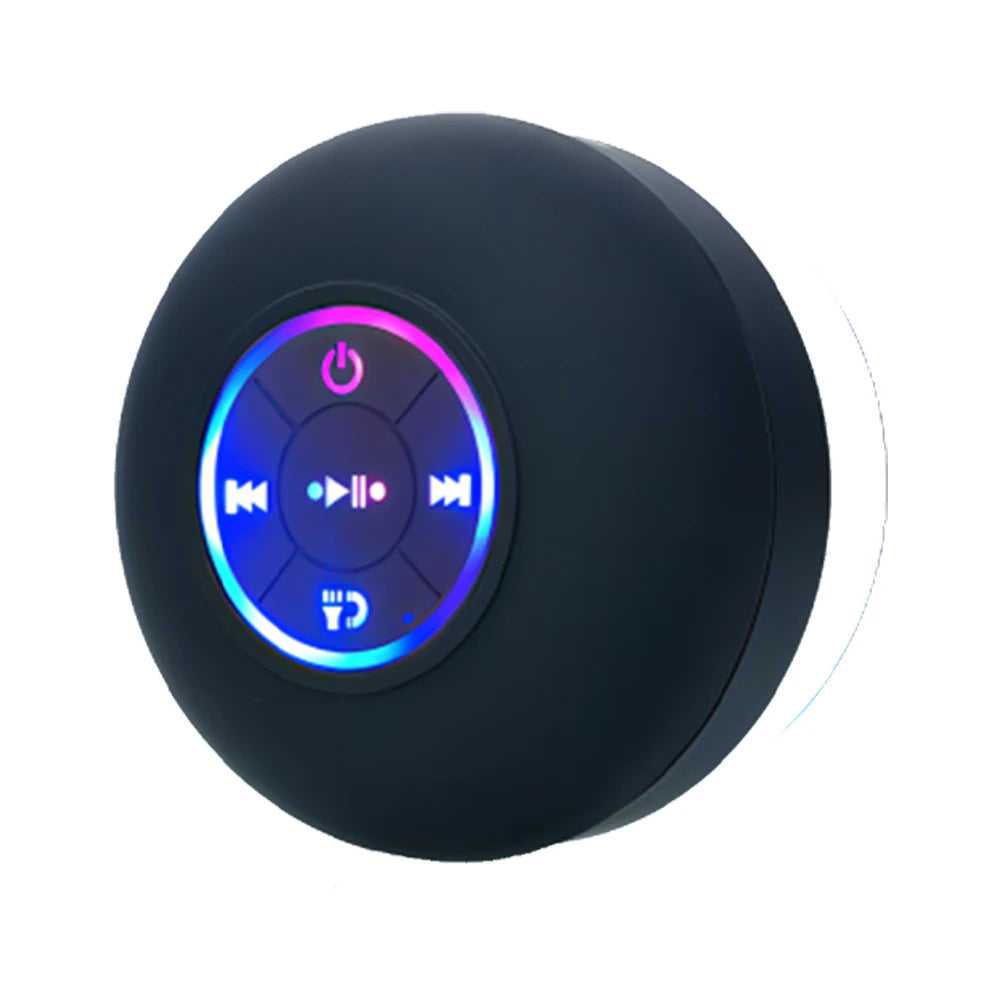 Portable Wireless Bluetooth Speaker LED Light IPX4 Waterproof Loudspeaker Outdoor Bathroom Large Suction Cup Stereo Sound Box | Color:Black