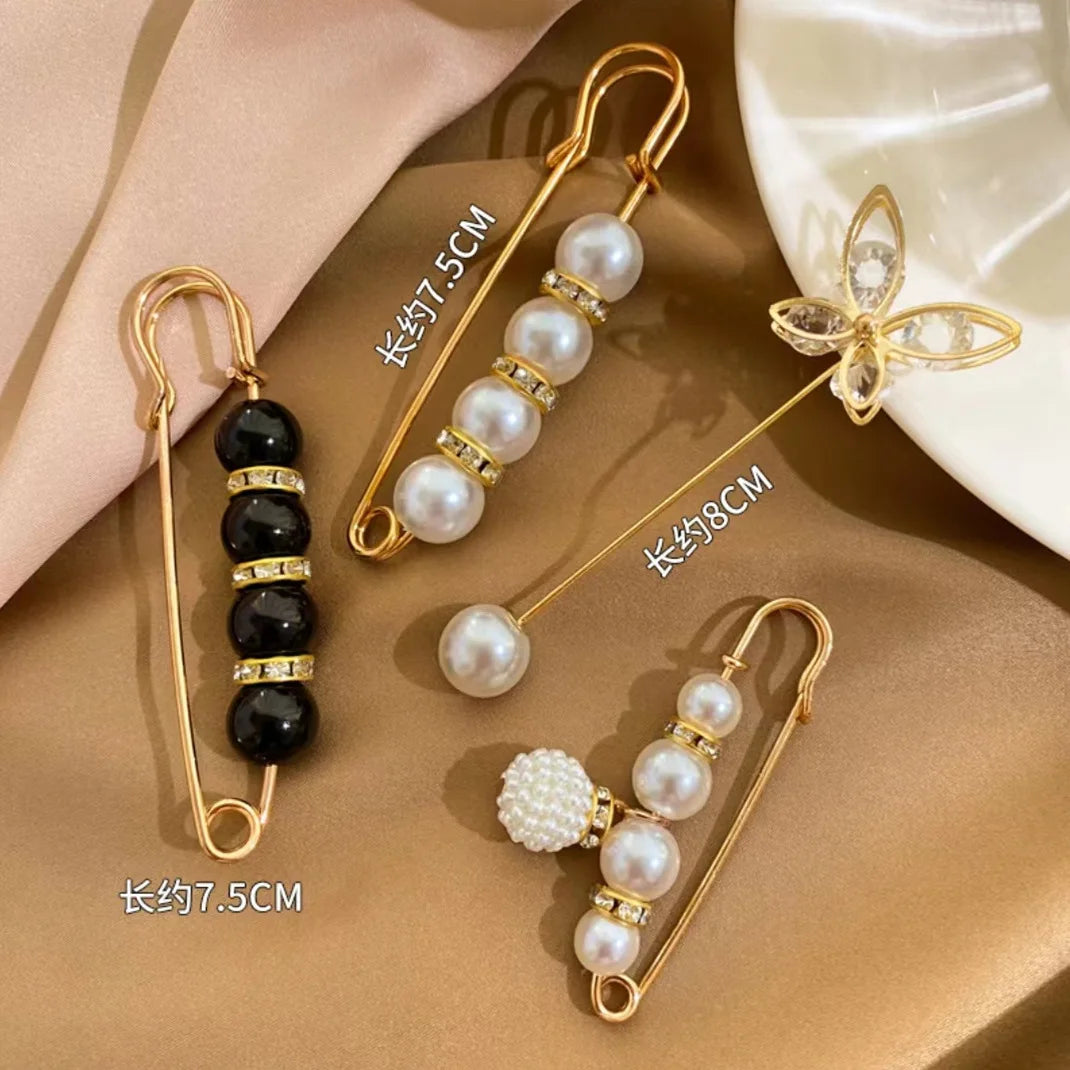 4/1PCS Heavy Duty Safety Pins Pearl Embellishment Brooch Pin Decorative Sweater Clips Safety Pins for Brooches Decorative Crafts | Color:3