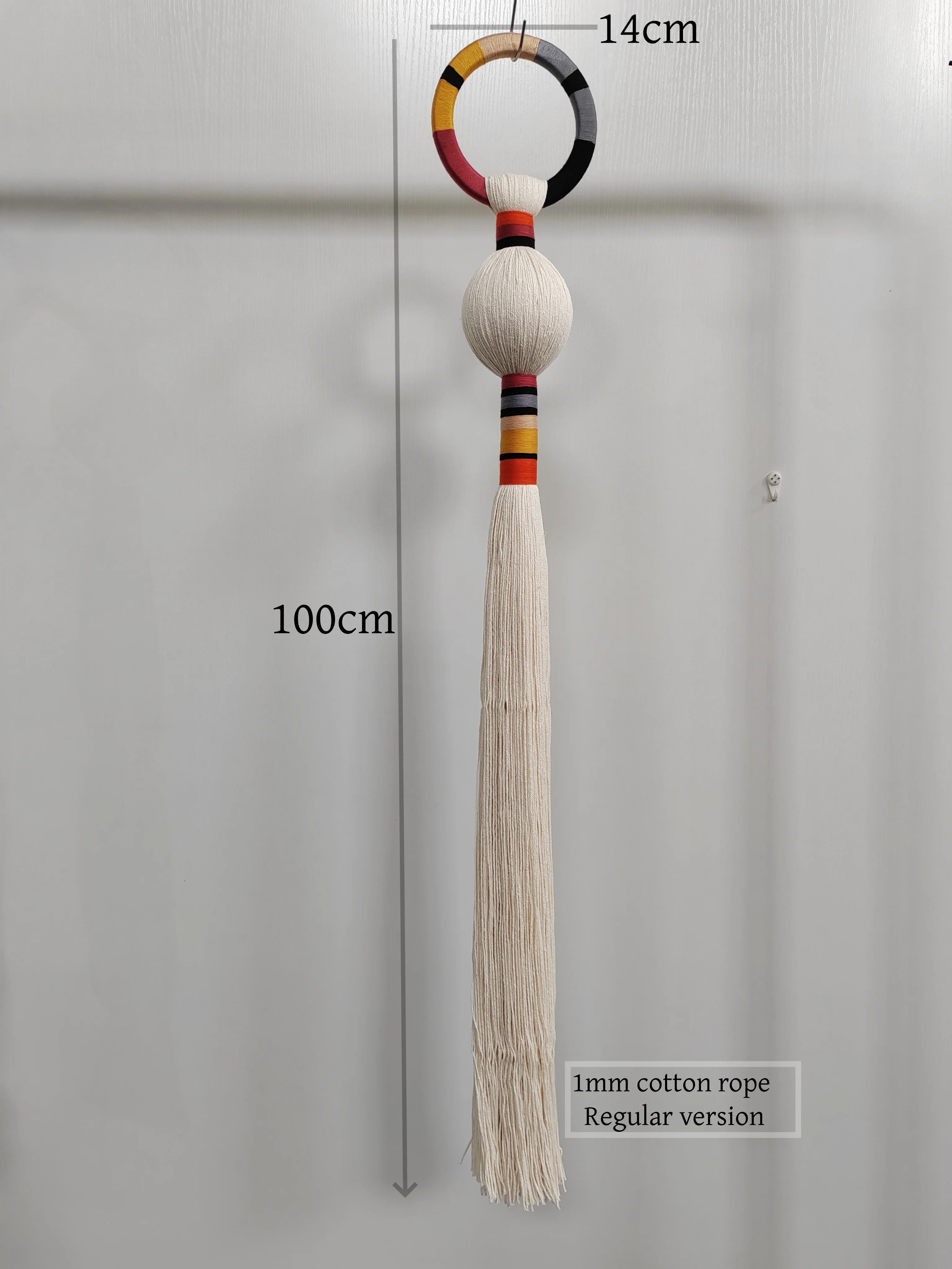 Boho Macrame Spherical Ball Hanging Decor Handwoven Unique Wall Sculpture Modern Organic Art for Living Room Bedroom Home Decor | Color:14x100cm-A