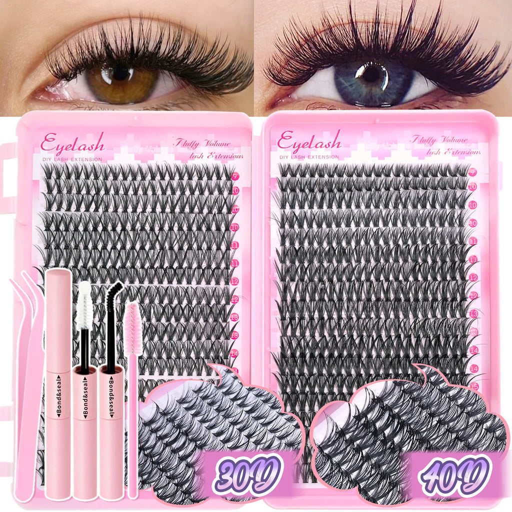 DIY Lash Extension Kit Clusters Individual Eyelashes Kit 9-16mm with Bond and Seal Wispy Natural Mange Lashes | 4