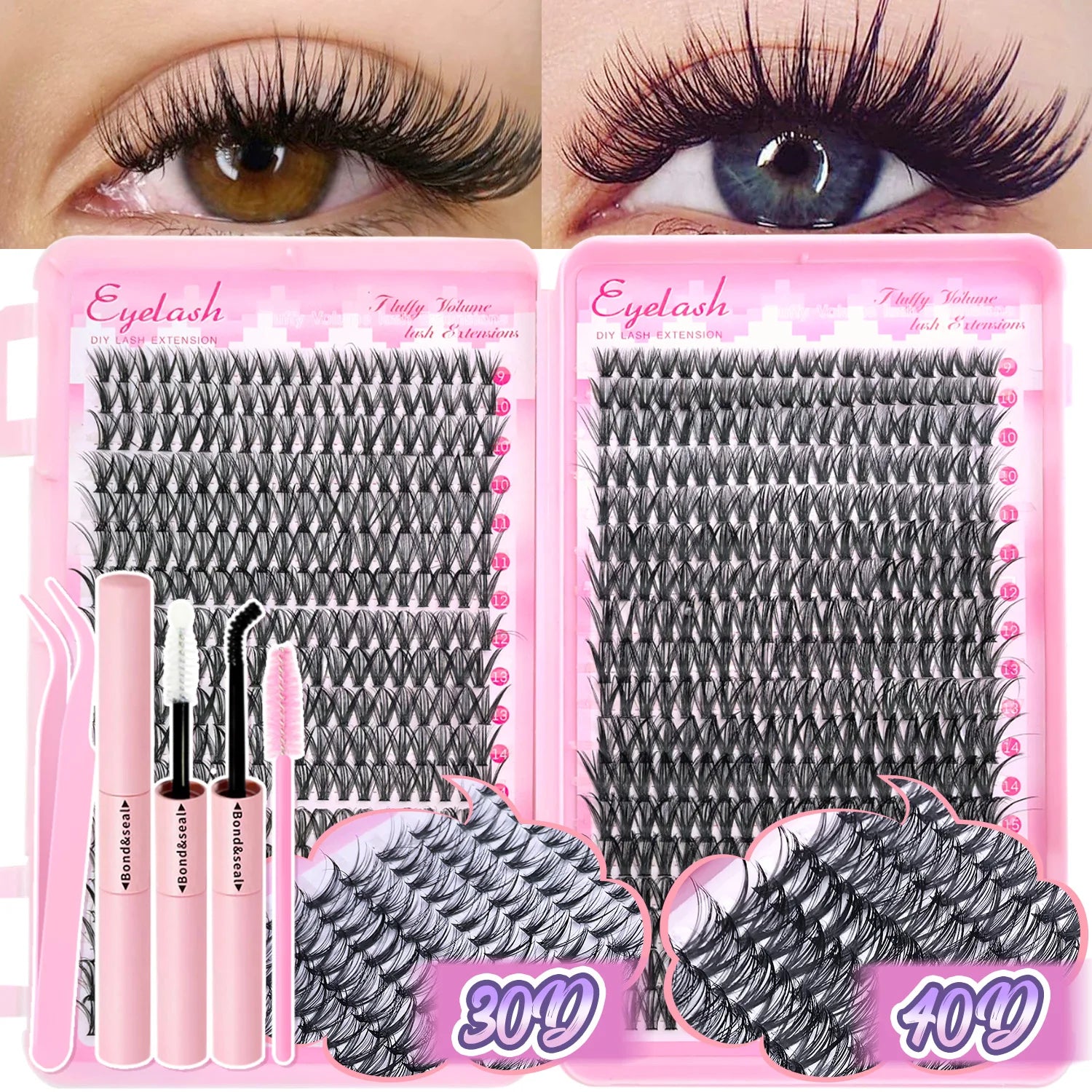 DIY Lash Extension Kit Clusters Individual Eyelashes Kit 9-16mm with Bond and Seal Wispy Natural Mange Lashes | 4