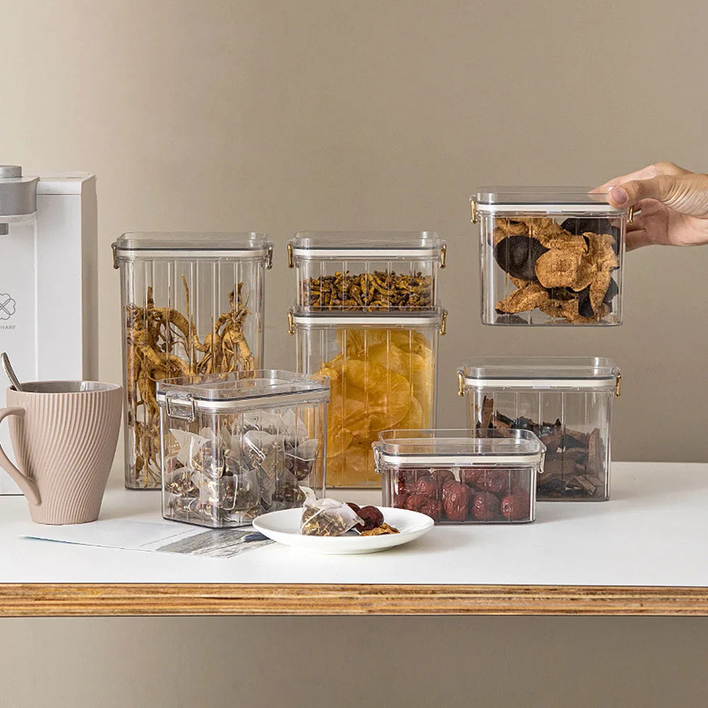 Kitchen Food Storage Clear Containers Plastic Box Jars For Bulk Cereals Household Organizers For Pantry Organizer Jars With Lid | 3