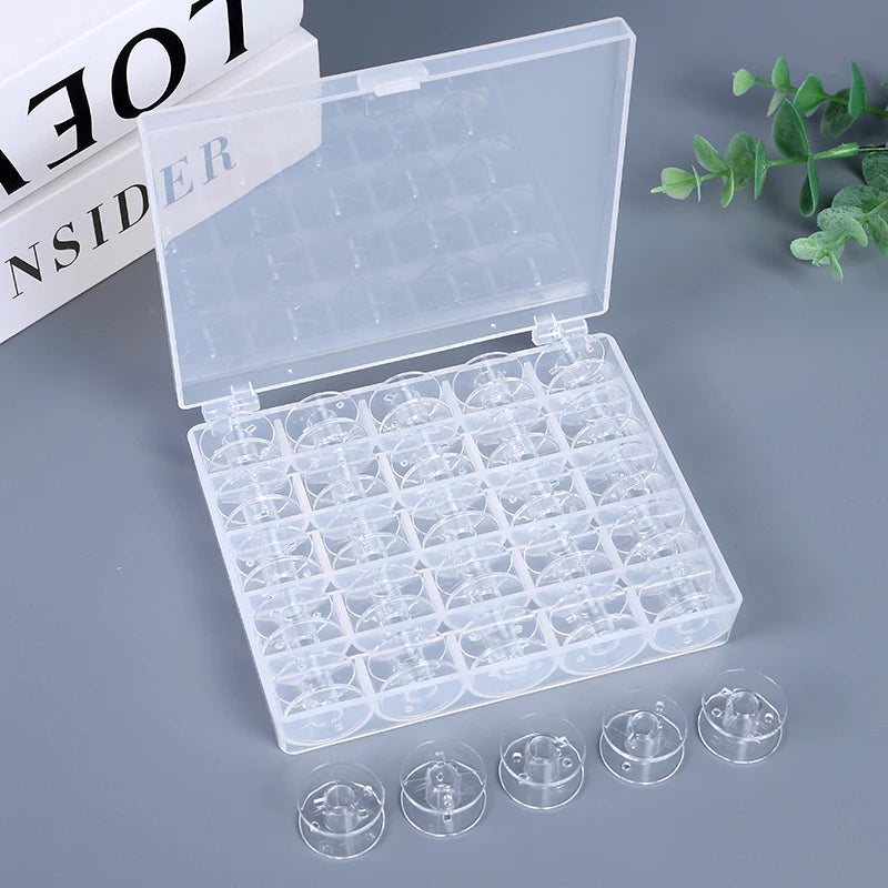 25Pcs Clear Sewing Machine Bobbins Spools Empty Bobbins Spools Plastic Storage Box For Household DIY Sewing Accessories Tools | Color:1Pc Box Bobbins Suit
