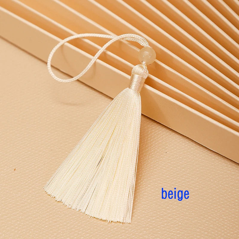 10pcs Tassels For Crafts Silky Tassel Handmade Soft Mini Tassels With Jade Beads for DIY Jewelry Making Bookmarks Crafts Decor | Color:Beige