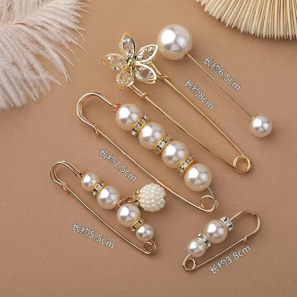 4/1PCS Heavy Duty Safety Pins Pearl Embellishment Brooch Pin Decorative Sweater Clips Safety Pins for Brooches Decorative Crafts | Color:9