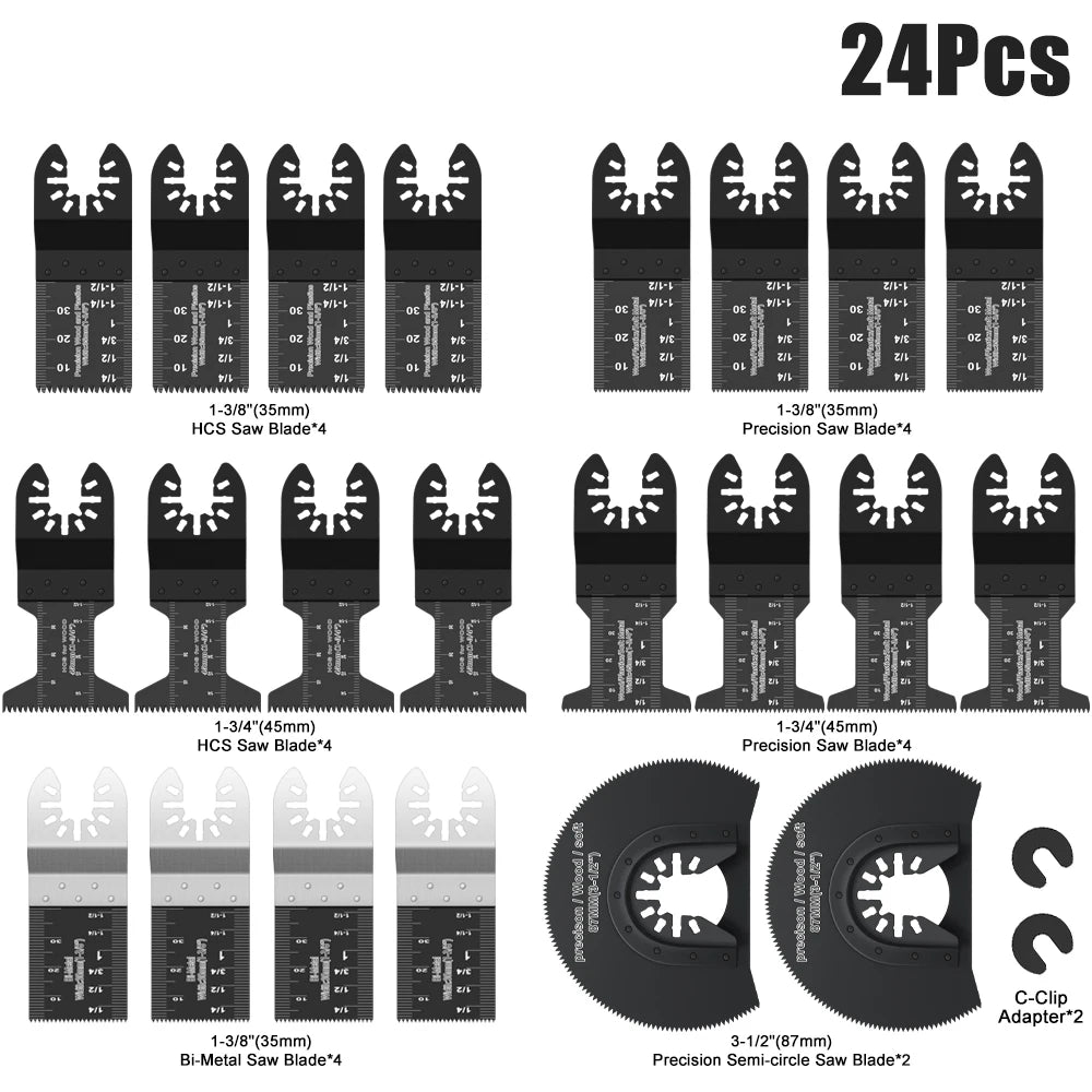 Multifunction Universal Saw Blades Set Oscillating Quick Release For Renovator Woodworking DIY Power Tool 12-108Pcs/Set | Color:24Pc