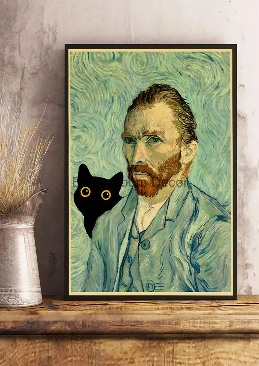 Digital Cats Cute Poster Kraft Paper Prints Modern DIY Funny Cartoon Room Painting Prints Art Picture Posters Living Room Decor | Color:Z123-36