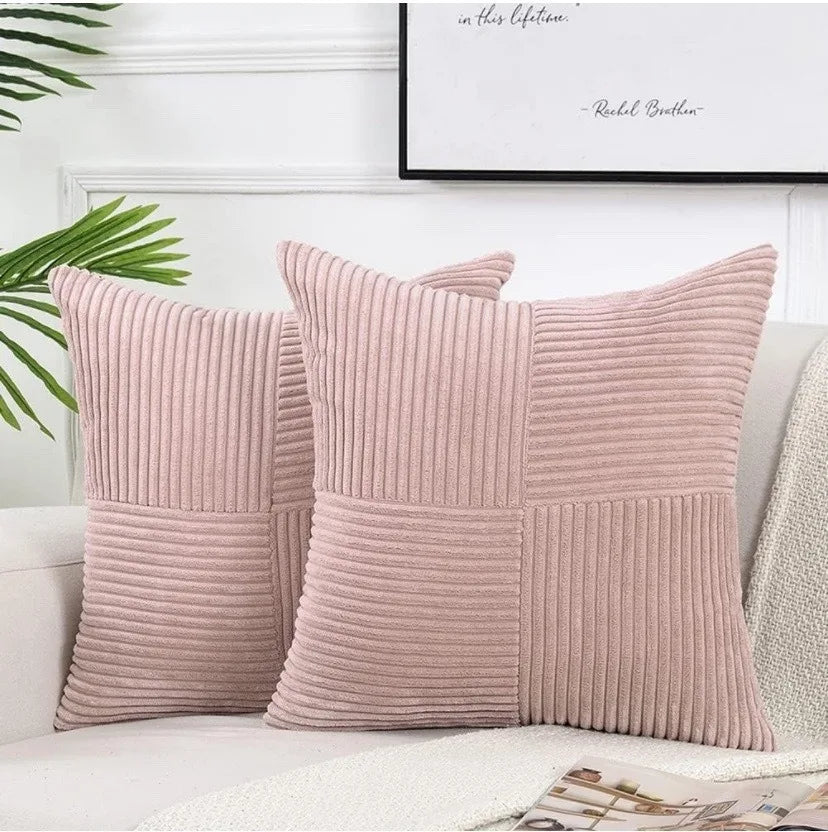 Splicing Cushion Cover Boho Decorative Corduroy Throw Pillow Covers 18x18 Inch for Couch Bed Sofa Room Farmhouse Fall Home Decor | Color:Pink