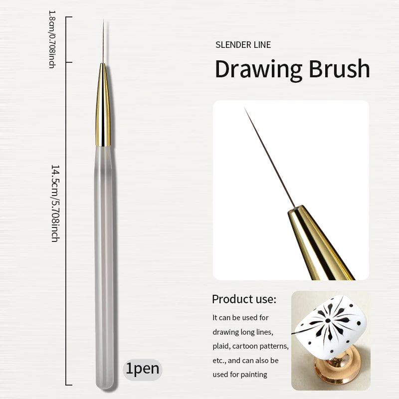 RSNAIL Nail Art Liner Brushes French Stripe Nail Line Painting Pen 18mm Slender Long Line Drawing Brush UV Gel DIY Manicure Tool | Color:Liner Brush