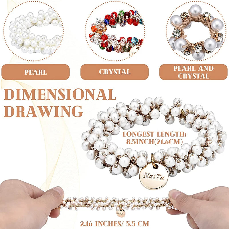Crystal Hair Ties Boho Elastic Hair Scrunchies Pearl Hair Ropes Bead Ponytail Holders Hair Accessories For Women and Girls | 1