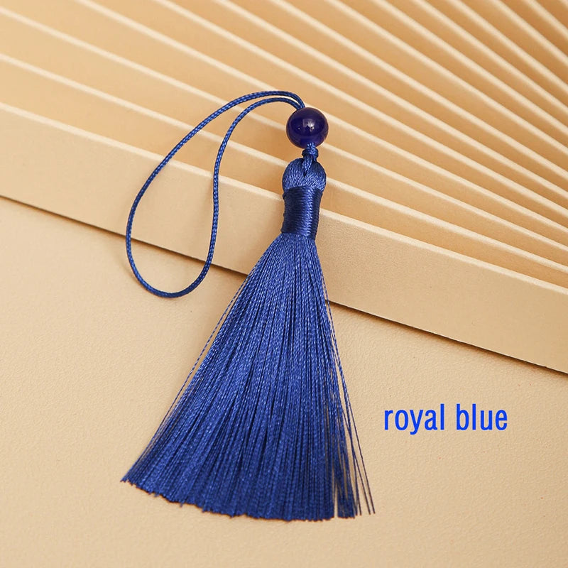 10pcs Tassels For Crafts Silky Tassel Handmade Soft Mini Tassels With Jade Beads for DIY Jewelry Making Bookmarks Crafts Decor | Color:royal blue