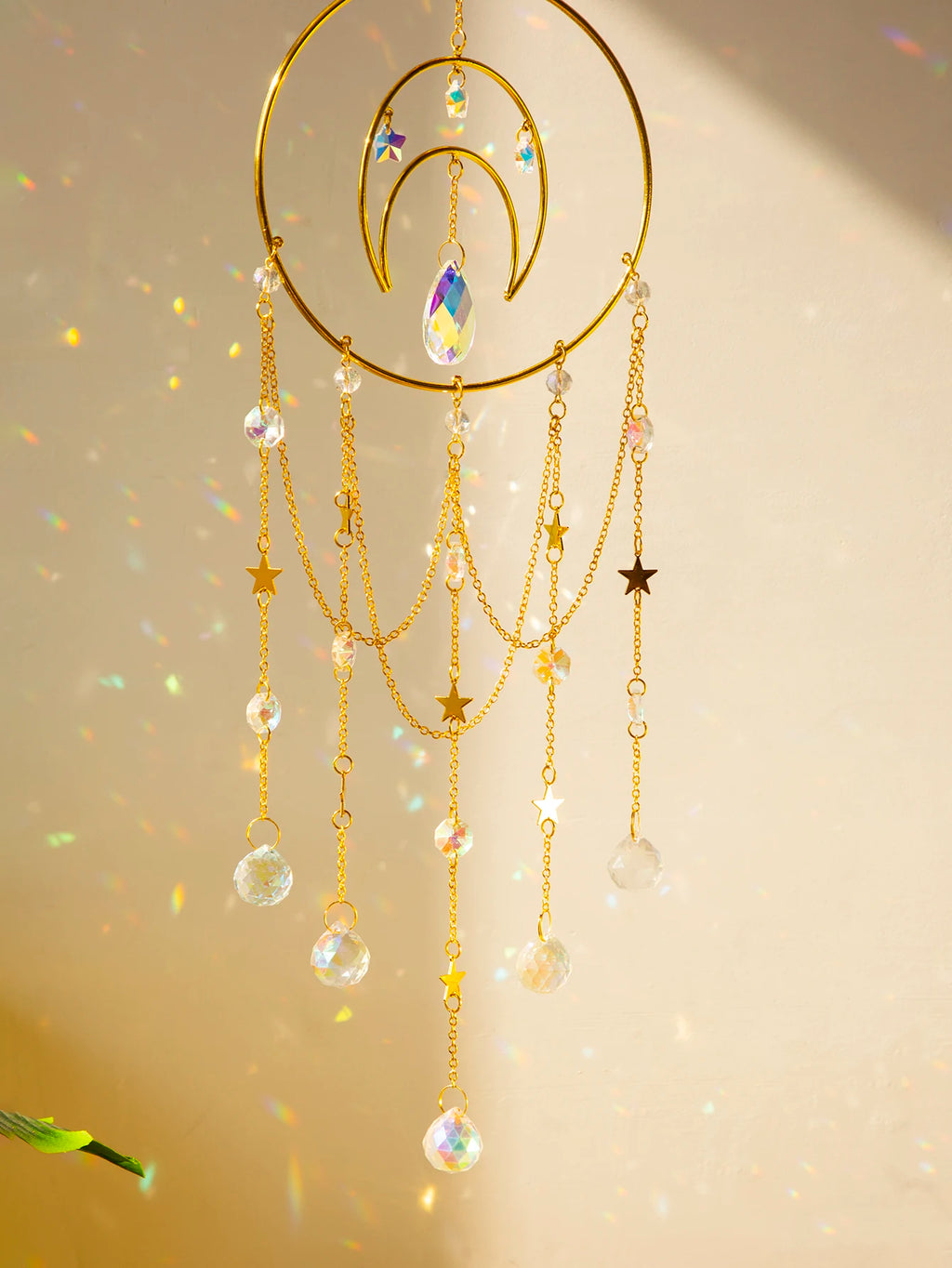 Suncatcher Crystal Moon Hanging Stained Glass Crystal Prism Boho Home Decoration Chandelier Crystal Garden Decoration Outdoor | 3