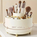 360° Rotating Makeup Organizer - 1pc Plastic Cosmetic Storage with 5 Compartments - Multi-Functional Holder for Brushes | Color:Ivory
