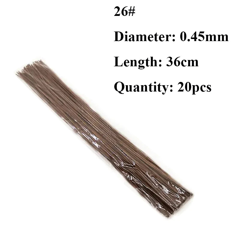 #26 #20 Paper Floral Wire 0.45mm/0.9mm Diameter 36cm 30mm Long Iron Wire Useds For DIY Nylon Stocking Flower Branche Making | Color:Coffee 2