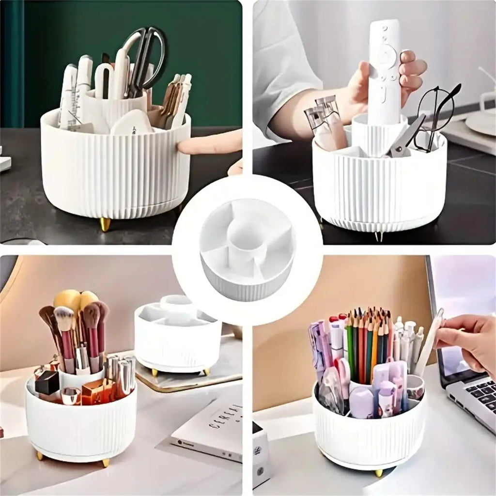 360° Rotating Makeup Organizer - 1pc Plastic Cosmetic Storage with 5 Compartments - Multi-Functional Holder for Brushes | 4