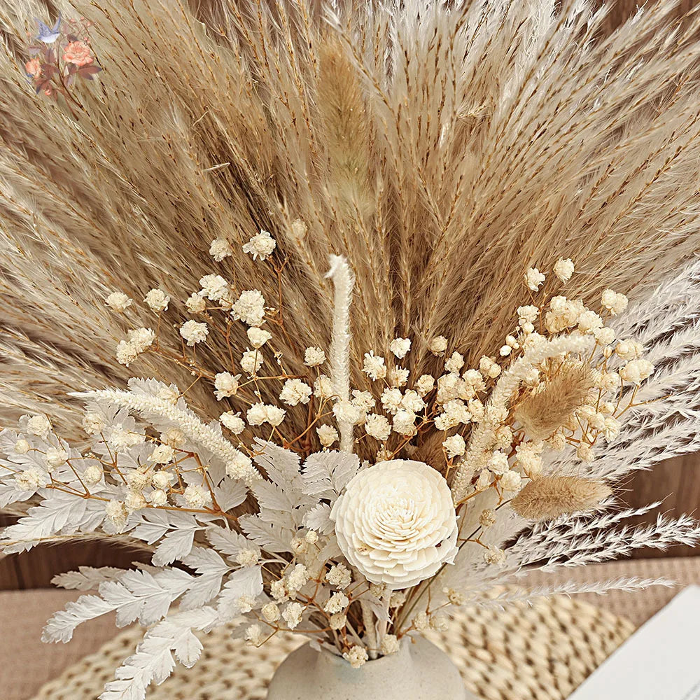 40 Pieces Dried Pampas Reeds Palm Leaves Bundle Boho Chic Home Decor Natural Flowers Baby's Breath Bouquets Country Arrangement | 3
