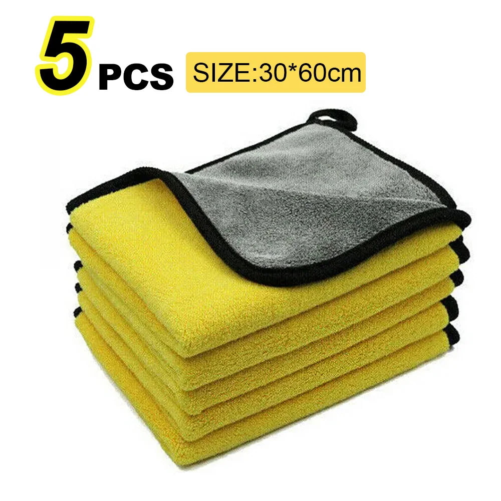 Car Wash Microfiber Towel 30x30/60CM Car Cleaning Drying Cloth Hemming Car Care Cloth Detailing Car Wash Towel | Color:T054-5pcs-yellow