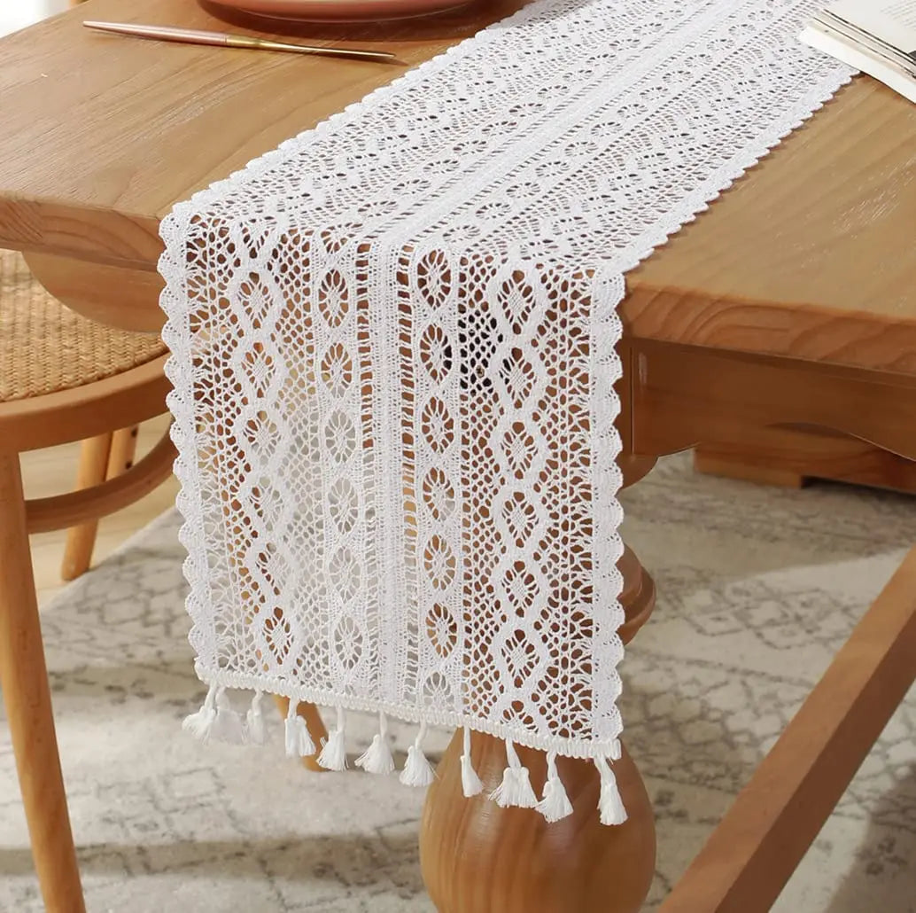 Cotton Lace Boho Beige Table Runner Farmhouse Style Vintage Home Bridal Shower Country Wedding Party Coffee Dining Table Decor | 4