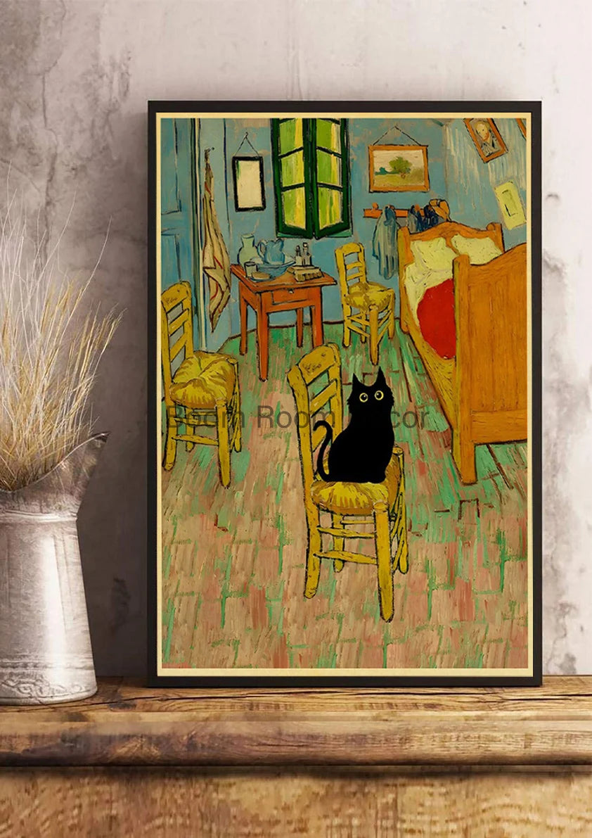 Digital Cats Cute Poster Kraft Paper Prints Modern DIY Funny Cartoon Room Painting Prints Art Picture Posters Living Room Decor | Color:Z123-13