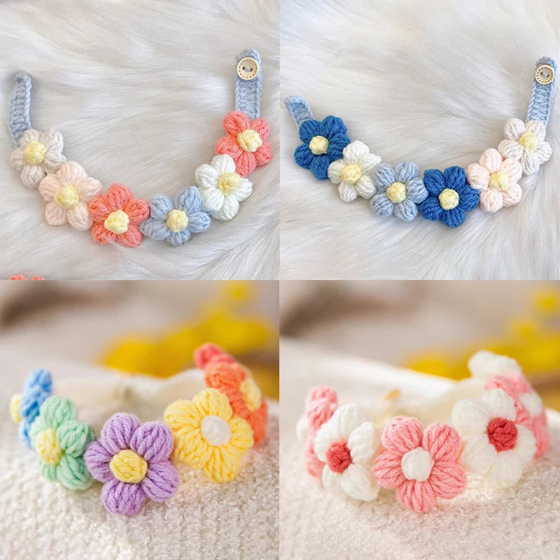 Cute Ins Style Cat Dog Knitted Collar Crochet Flowers Collar Pet Drool Scarf Bib Pet Necklace Accessories Pure Hand Knitting | 0