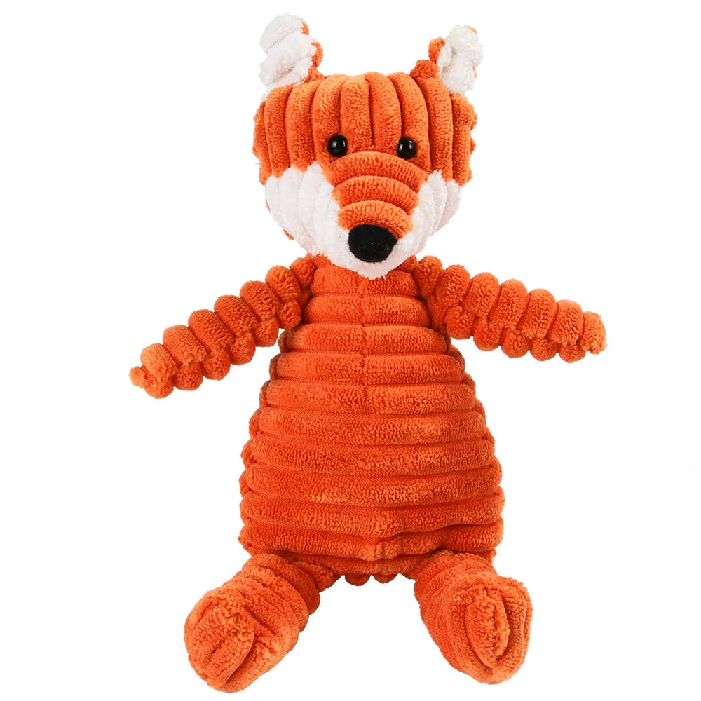 Pet Dog Molar Toy Vent Training Corduroy Monkey Pig Voice Plush Toy Dog Tooth Cleaning Supplie Dog Toys for Large Dogs | Color:Fox