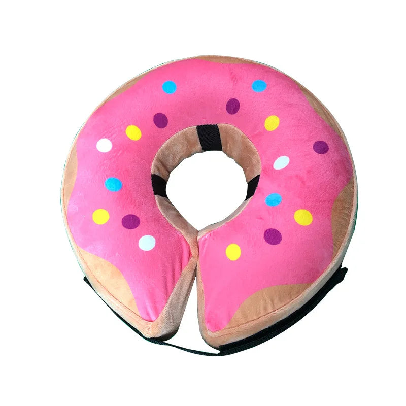 Dog Inflatable Cone Collar Adjustable Washable Post-Surgery Recovery Sweet Donuts for Large Medium Dogs Cats Protective Collar | Color:D