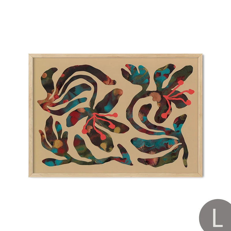 Abstract Thistles Marbled Garden Revival Stallion Terracotta Line Decor Painting Canvas Wall Art Print Poster Picture LivingRoom | Color:L