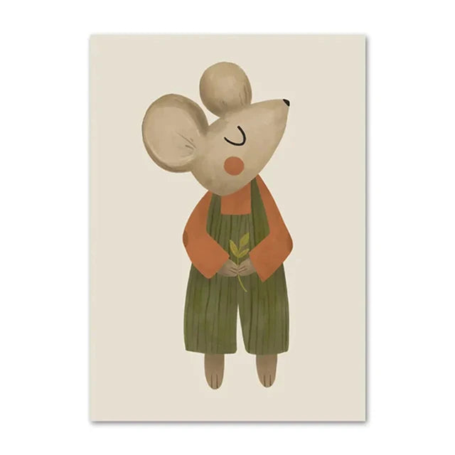 New Boho Cartoon Rabbit Mouse Goose Nurser Art Canvas Painting Nordic Retro Poster and Prints Wall Picture Baby Kids Room Decor | Color:C