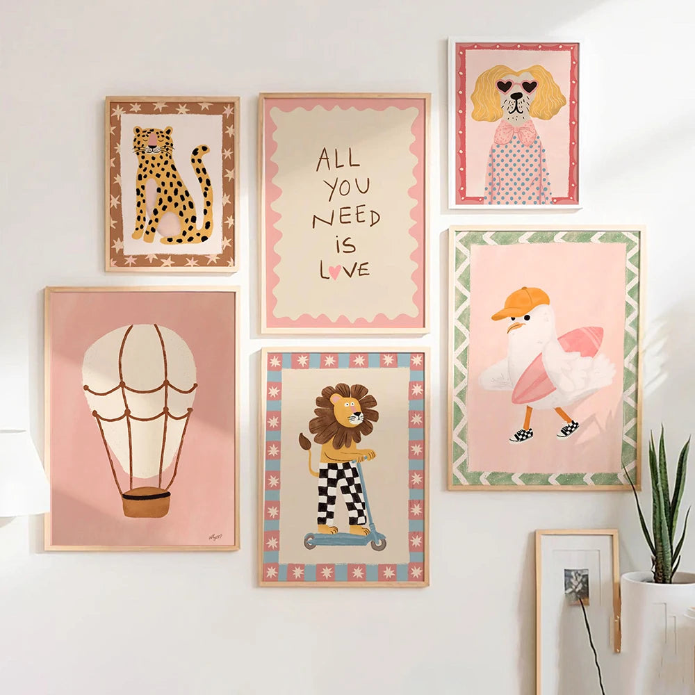 Fashion Dog Lion Leopard Surfer Seagull Poster Animal Wall Art Kids Room Decor Boho Nursery Print Safari Montessori Illustration | 3