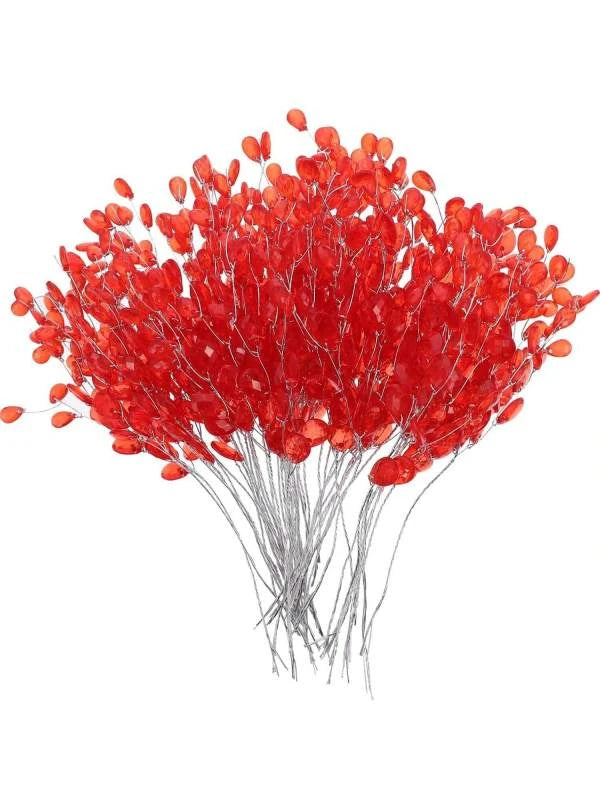 Artificial Flower Acrylic Water Droplet Handmade Valentine's Day Room Decor Wedding Bridal Bouquet Wreath Hairpin DIY Gift Candy | Color:Red
