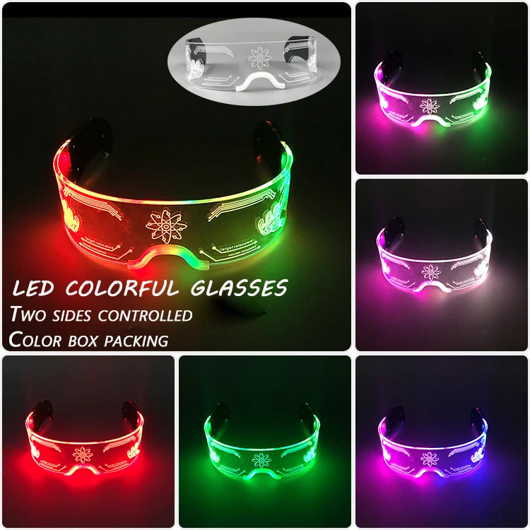 Fashion Luminous Decorative Glasses Neon Light Decoration LED Sunglasses For Nightclub DJ Dance Music Rave Costume Night | Lenses Color:Type C