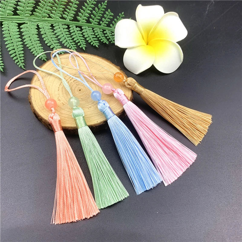 10pcs Tassels For Crafts Silky Tassel Handmade Soft Mini Tassels With Jade Beads for DIY Jewelry Making Bookmarks Crafts Decor | 4