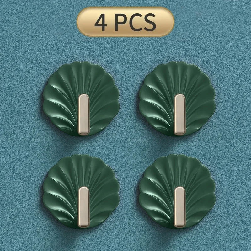 4/2/1pcs Luxury Punch-Free Wall Hooks Strong Sticky Coat Hanger Rack Clothes Towel Bag Key Kitchen Door Organizer Easy Install | Color:green-4pcs