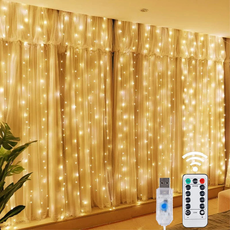 Christmas Lights LED Fairy String Curtain Lights 8 Mode Remote USB Festoon Christmas Decor For Home Holiday New Year Lamp | 0