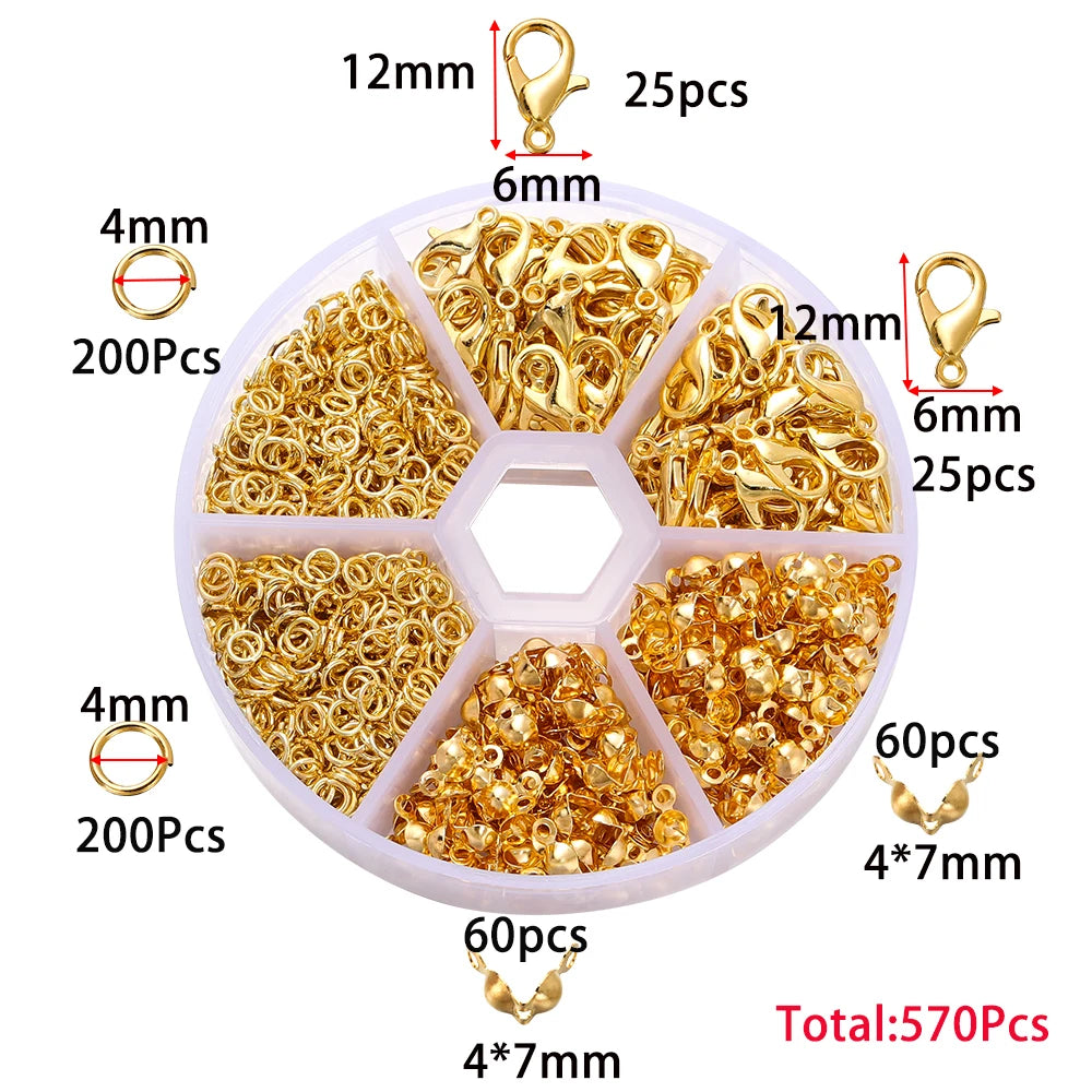 Alloy Accessories Jewelry Findings Set Repair Tools Lobster Clasp Open Jump Rings Earring Hooks for DIY Jewelry Making Supplies | Color:Gold 01