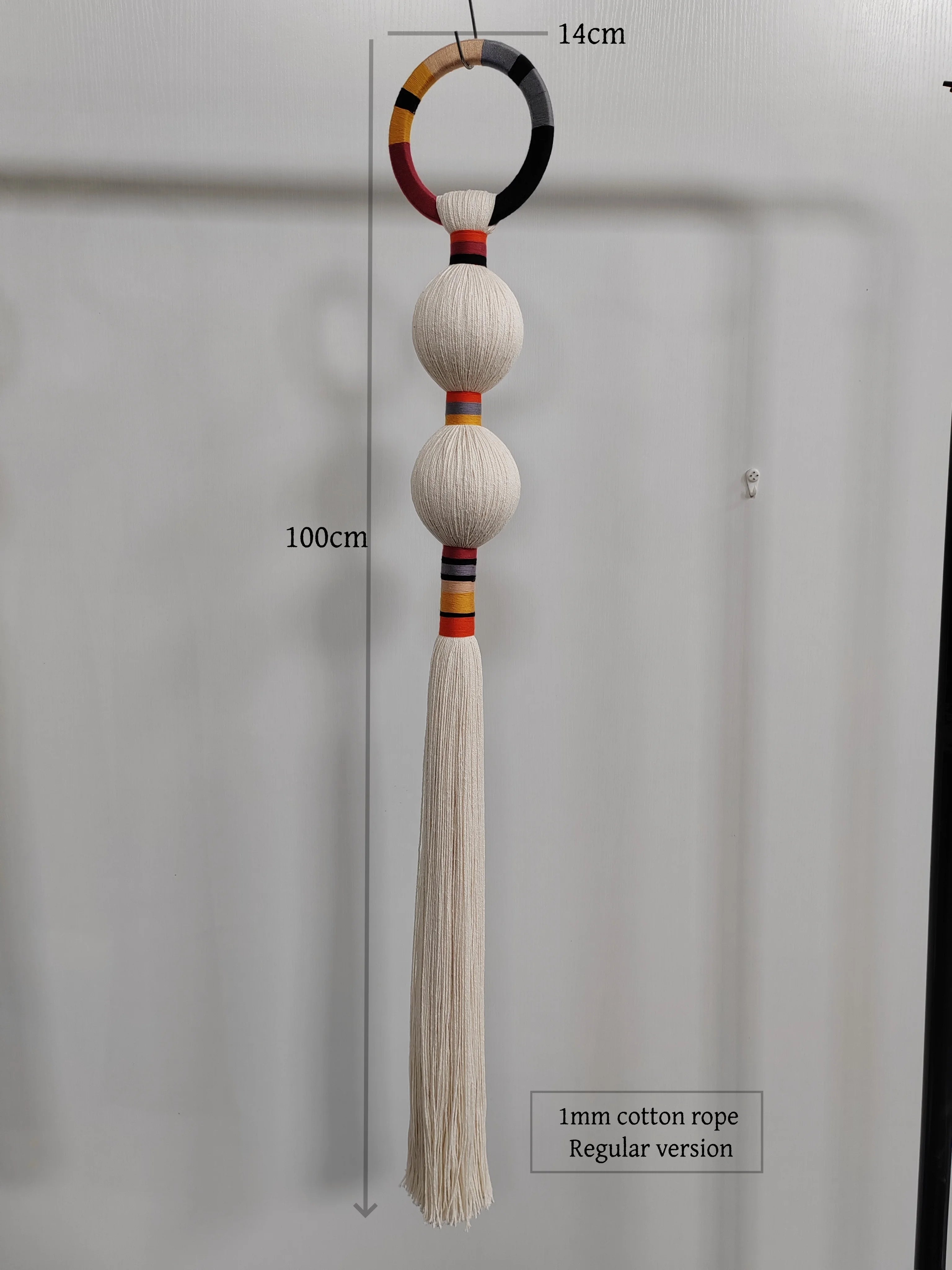 Boho Macrame Spherical Ball Hanging Decor Handwoven Unique Wall Sculpture Modern Organic Art for Living Room Bedroom Home Decor | Color:14x100cm-H