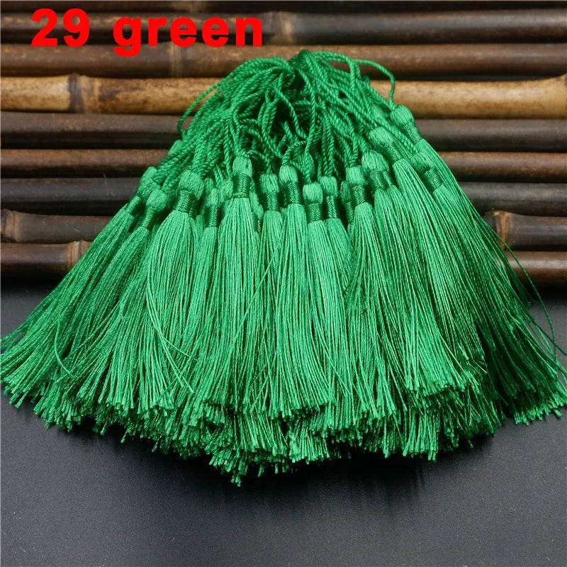 100pcs/lot 13cm Tassel Silk Fringe Silky Floss Bookmark Tassels Mini Tassels For DIY Craft Jewelry Making Souvenir Bookmarks | Color:29 GrassGreen