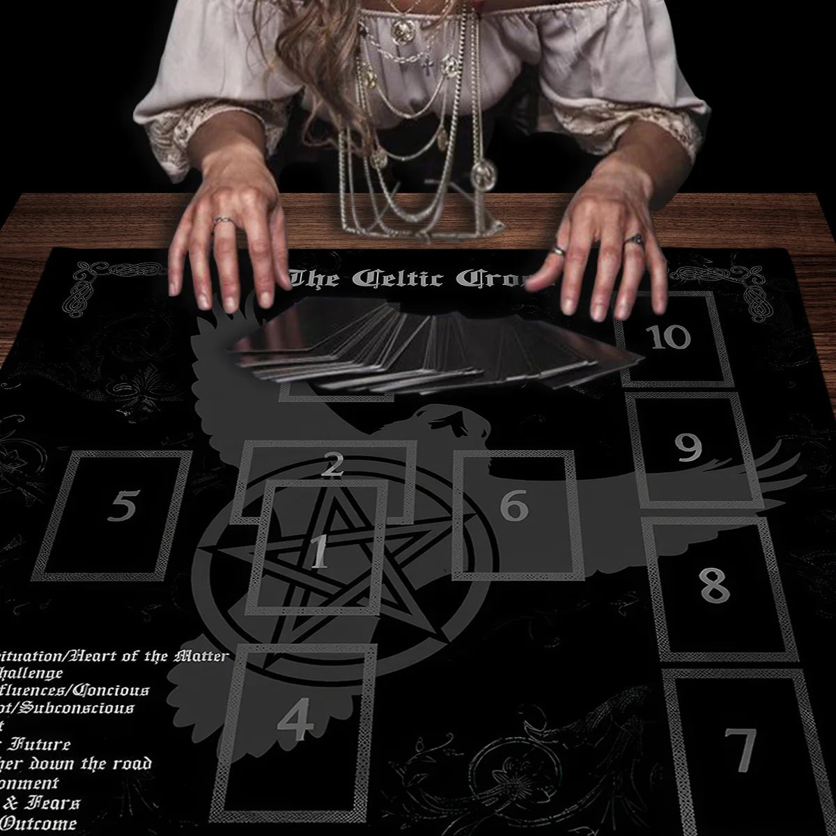 Celtic Cross Altar Cloth Tarot Card Table Cloth Witch Moon Divination Table Cover For Tarot Mat Witchy Gifts Decor Card Pad | Color:TLB (669)