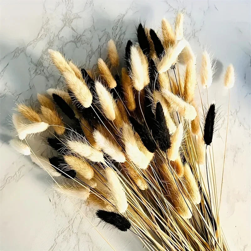 90pcs Boho Autumn Dried Flower Set 3 Colors Mix Colorful Artificial Natural Bunny Tails Grass Bouquets Interior Home Decoration | Color:C