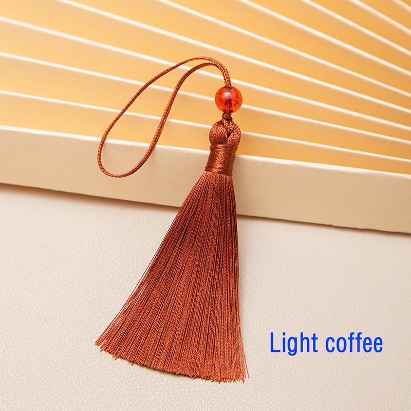 10pcs Tassels For Crafts Silky Tassel Handmade Soft Mini Tassels With Jade Beads for DIY Jewelry Making Bookmarks Crafts Decor | Color:Light coffee
