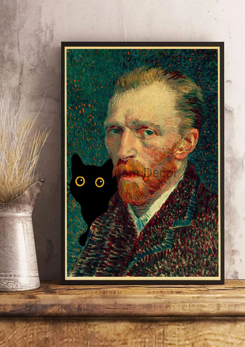 Digital Cats Cute Poster Kraft Paper Prints Modern DIY Funny Cartoon Room Painting Prints Art Picture Posters Living Room Decor | Color:Z123-3