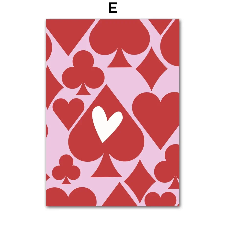 Pink Lucky Poker Queen Heart Dice Match Pop Y2k Art Living Room Home Decor Pastel Poster And Print Boho Wall Art Canvas Painting | Color:E