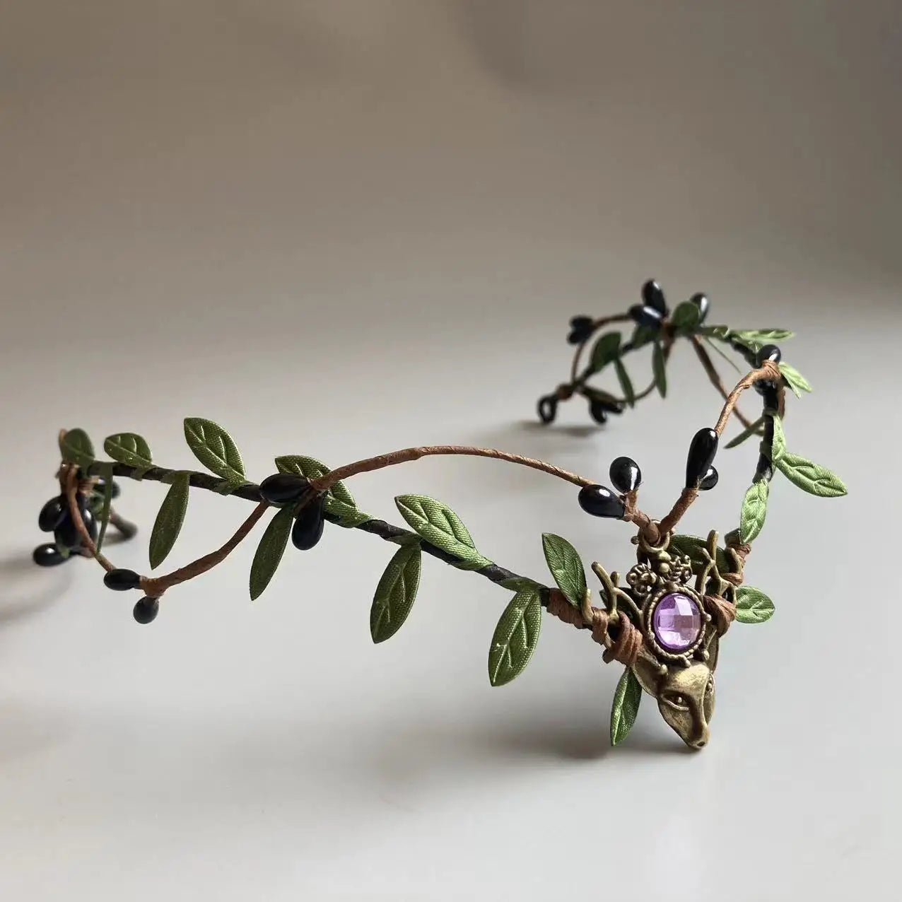 Elf Crown  Minimalist Woodland Tiara Deer Antlers Elven Headpiece Festival Boho Wedding Bride Fairy Costume Circlet Renaissance | Color:ELF35 purple jem2