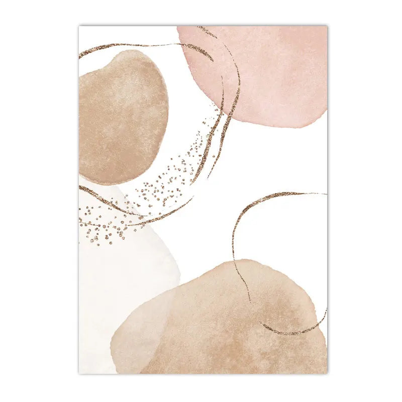 Modern Abstract Beige Pink Geometric Green Leaf Minimalist Poster Canvas Painting Boho Wall Art Print Pictures Living Room Decor | Color:A1647