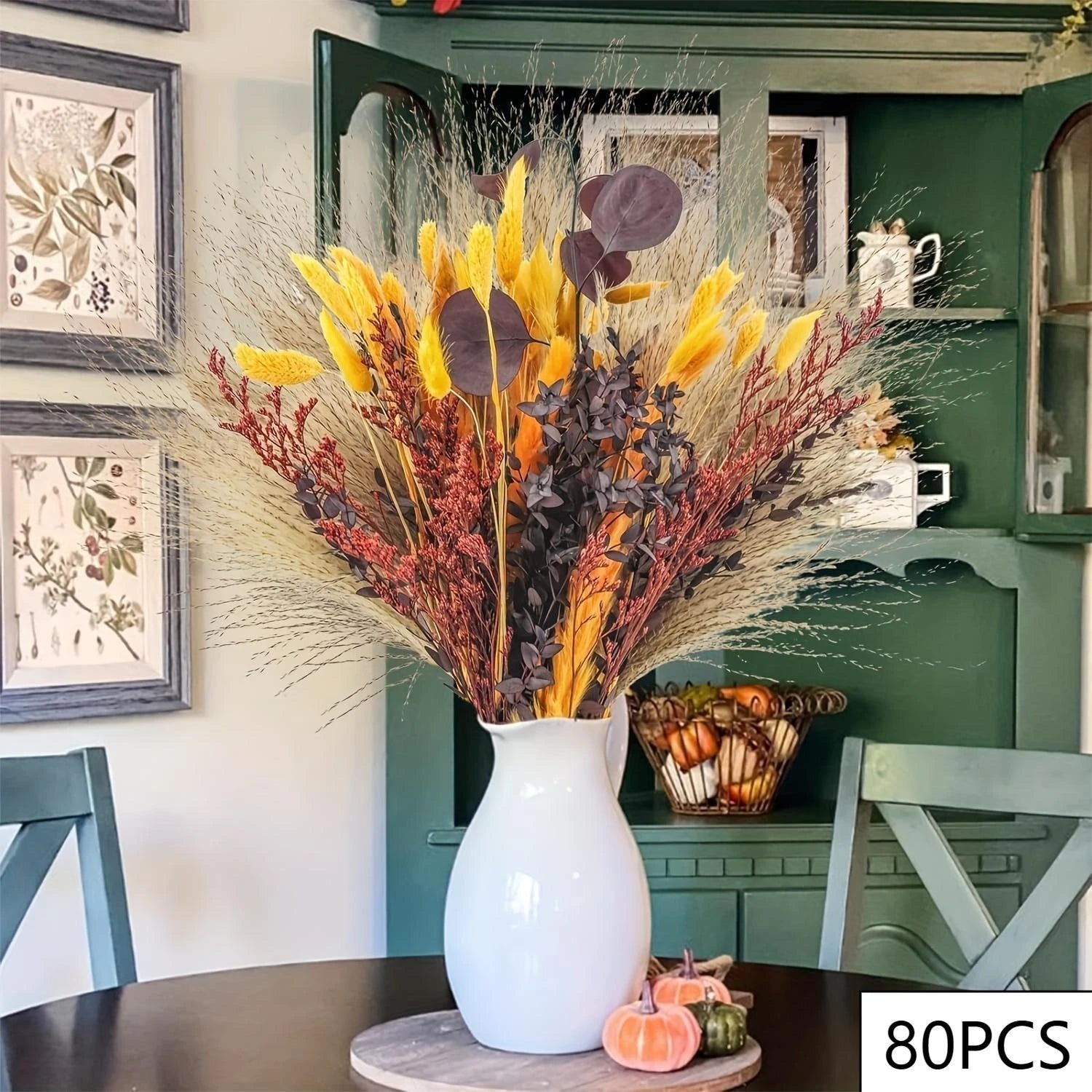 40pcs Preserved Flowers Orange Eucalyptus Pampas Bouquets Tropical Boho Home Decor Artificial Plants Fall Wedding Arrangement | Color:B